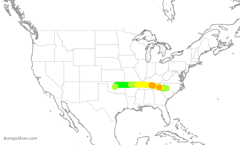 Turbulence forecast map for AAL1626, CLT to OKC