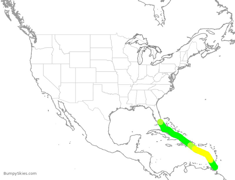 Turbulence forecast map for AAL1626, MIA to TPP