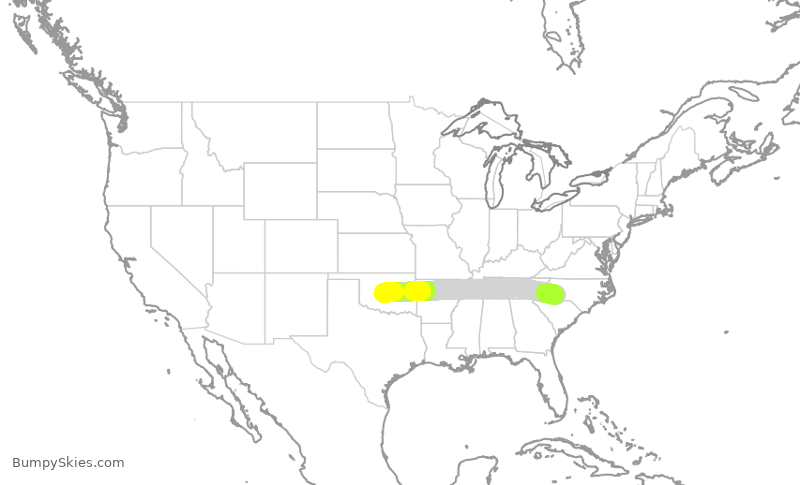 Turbulence forecast map for AAL1626, OKC to CLT