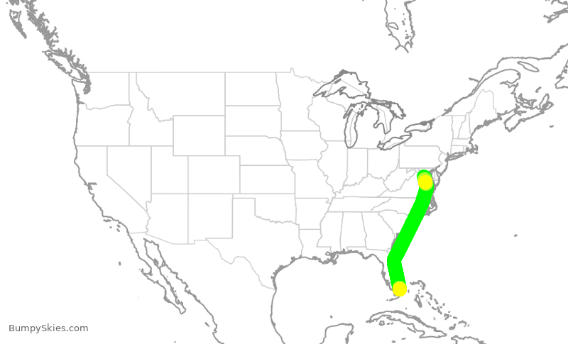 Turbulence forecast map for AAL1627, DCA to MIA