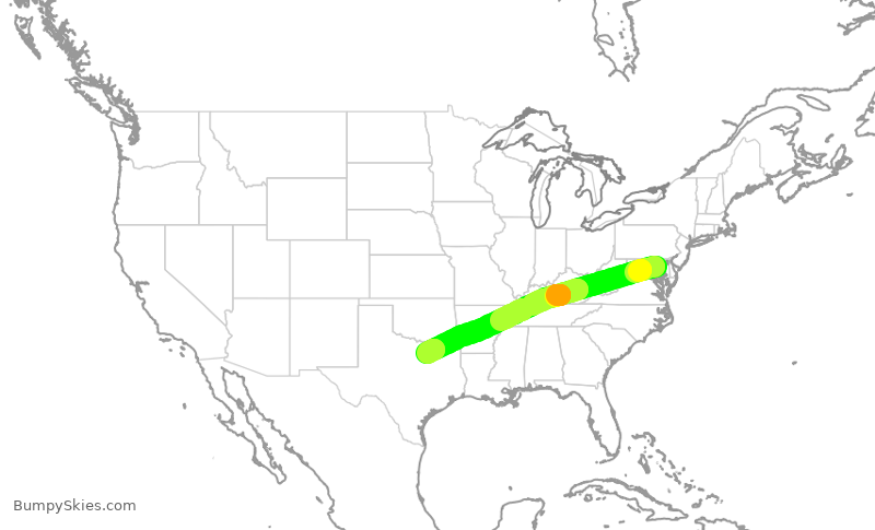 Turbulence forecast map for AAL1629, BWI to DFW