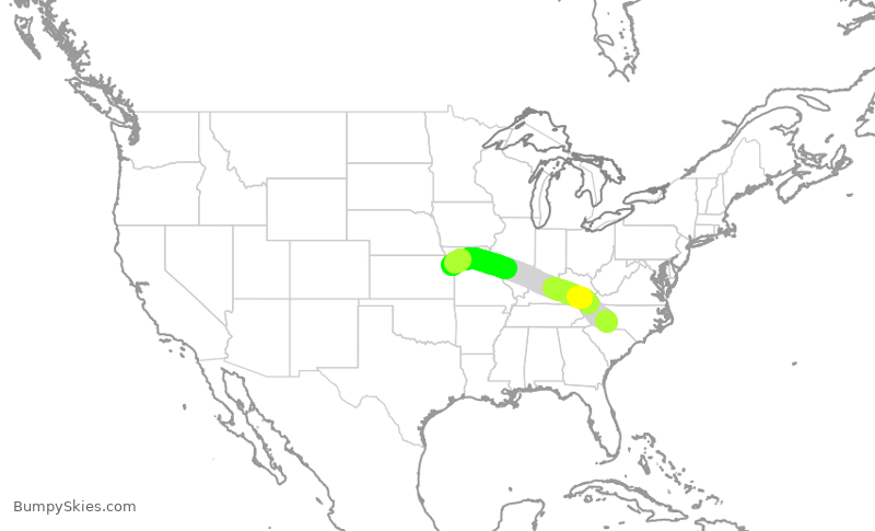 Turbulence forecast map for AAL1629, CLT to MCI