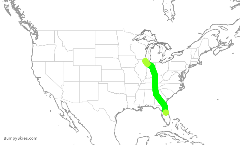 Turbulence forecast map for AAL1629, MCO to ORD