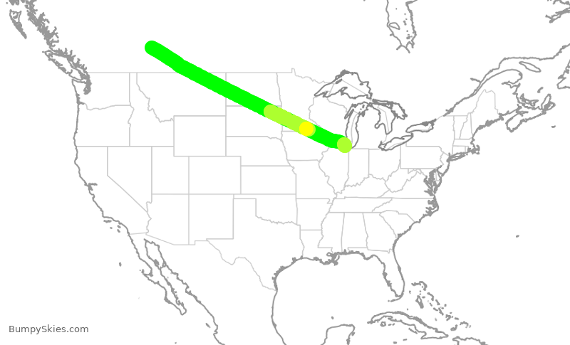 Turbulence forecast map for AAL1633, YYC to ORD