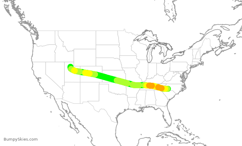 Turbulence forecast map for AAL1635, CLT to SLC