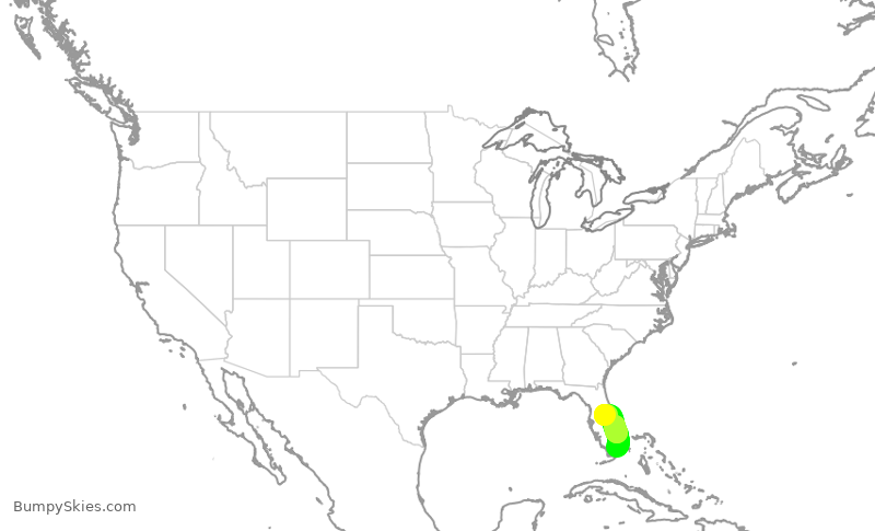 Turbulence forecast map for AAL1635, MCO to MIA