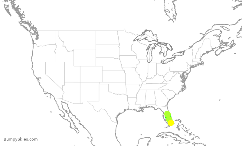 Turbulence forecast map for AAL1635, MIA to MCO