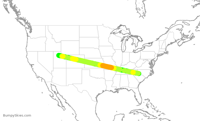 Turbulence forecast map for AAL1635, SLC to CLT