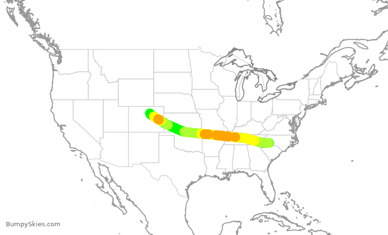 Turbulence forecast map for AAL1636, CLT to DEN