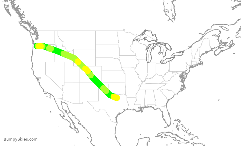 Turbulence forecast map for AAL1636, DFW to PDX