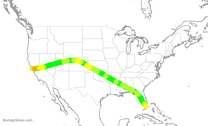 Turbulence forecast map for AAL1639, MIA to SFO