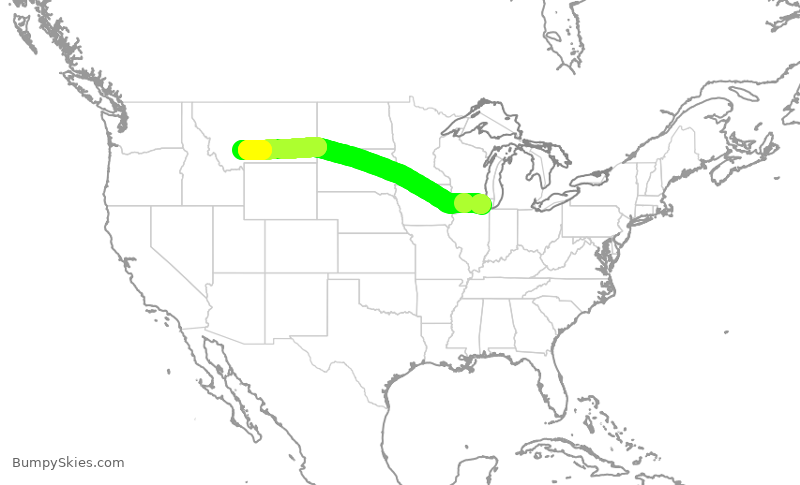 Turbulence forecast map for AAL1639, ORD to BZN