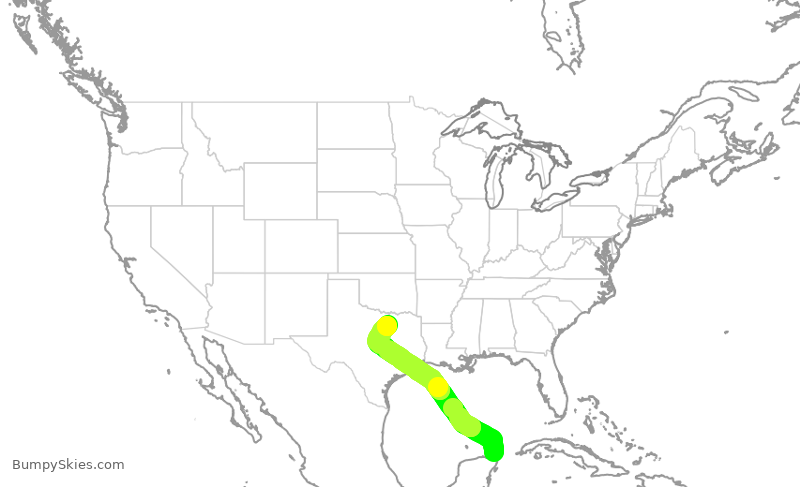 Turbulence forecast map for AAL163, MTL to DFW