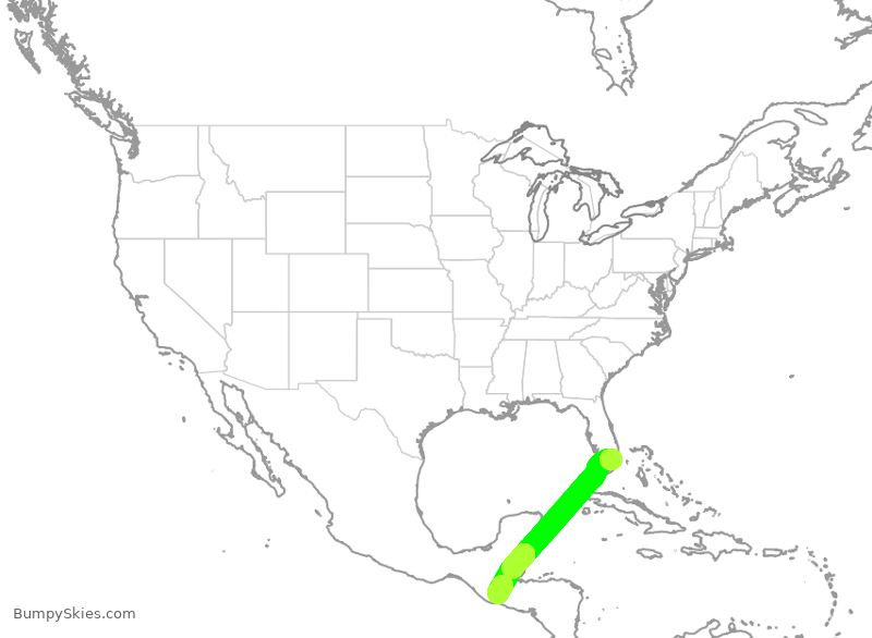 Turbulence forecast map for AAL1641, MIA to GUA