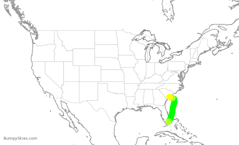 Turbulence forecast map for AAL1642, CHS to MIA