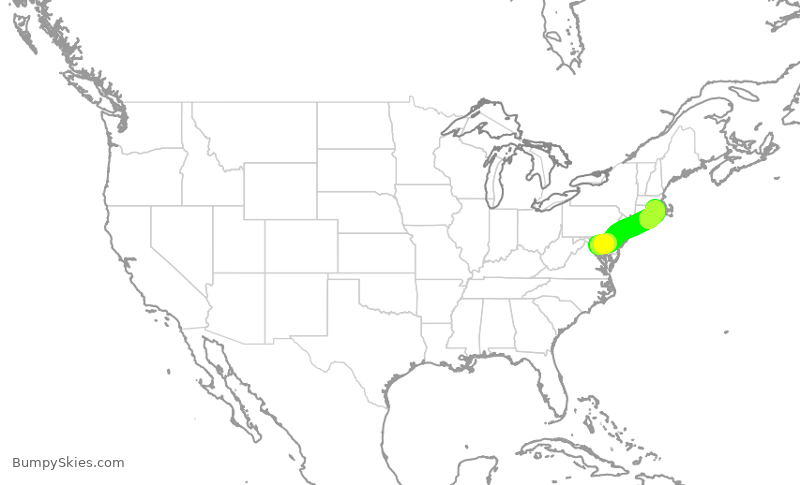 Turbulence forecast map for AAL1645, DCA to PVD