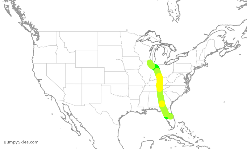 Turbulence forecast map for AAL1645, MCO to ORD