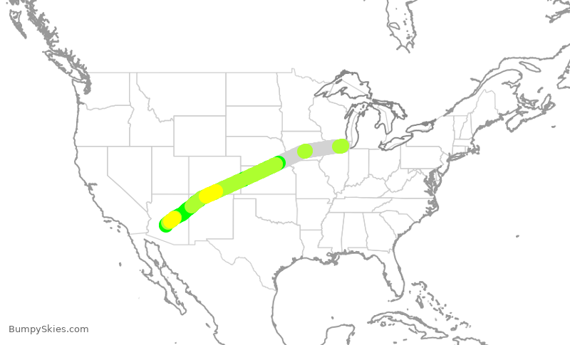 Turbulence forecast map for AAL1645, ORD to PHX