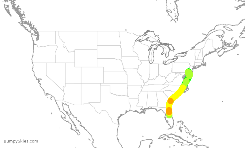 Turbulence forecast map for AAL1646, MCO to PHL