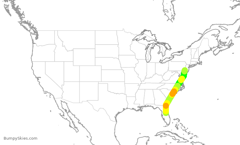 Turbulence forecast map for AAL1646, PHL to MCO
