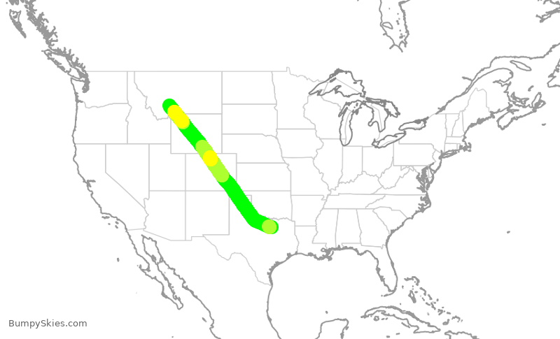 Turbulence forecast map for AAL1647, DFW to BZN