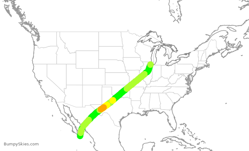 Turbulence forecast map for AAL1649, ORD to SJD