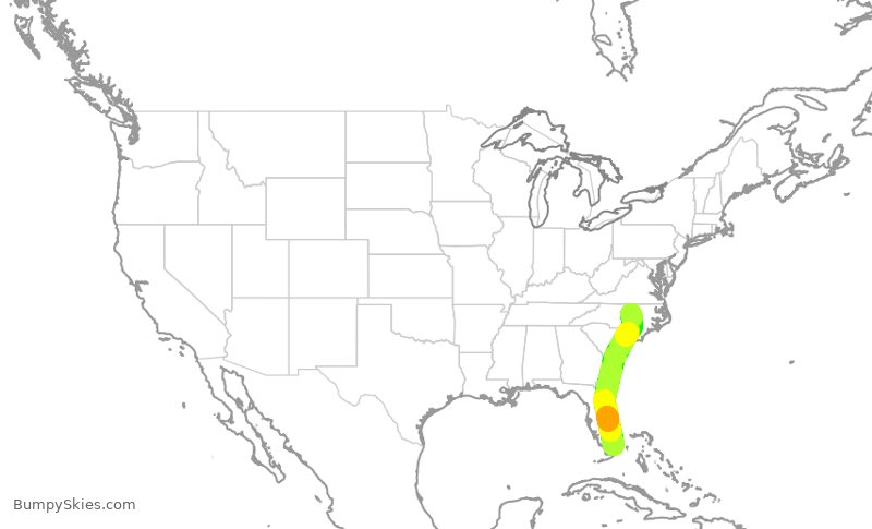 Turbulence forecast map for AAL1649, RDU to MIA