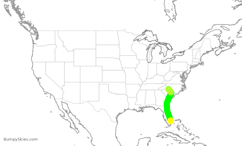 Turbulence forecast map for AAL1652, FLL to CLT