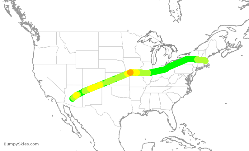 Turbulence forecast map for AAL1653, BOS to PHX