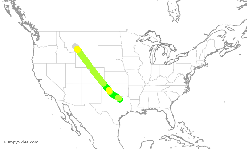 Turbulence forecast map for AAL1653, BZN to DFW