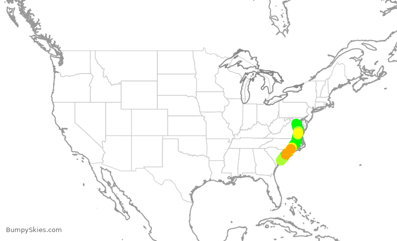 Turbulence forecast map for AAL1654, DCA to CHS