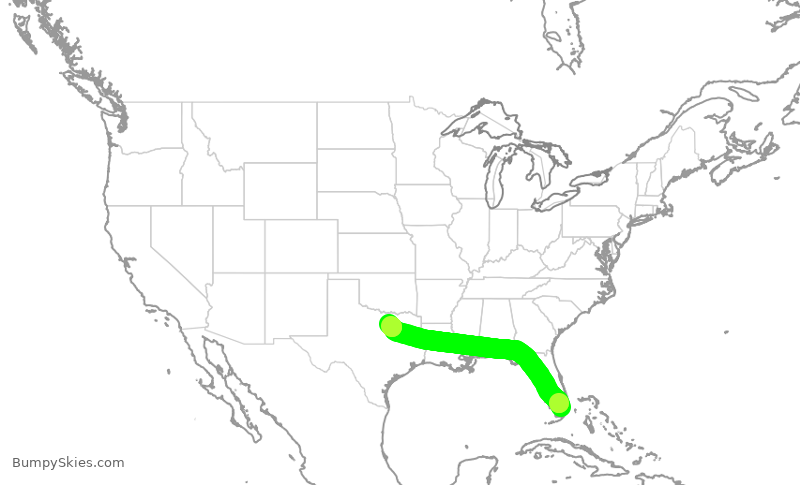 Turbulence forecast map for AAL1654, MIA to DFW