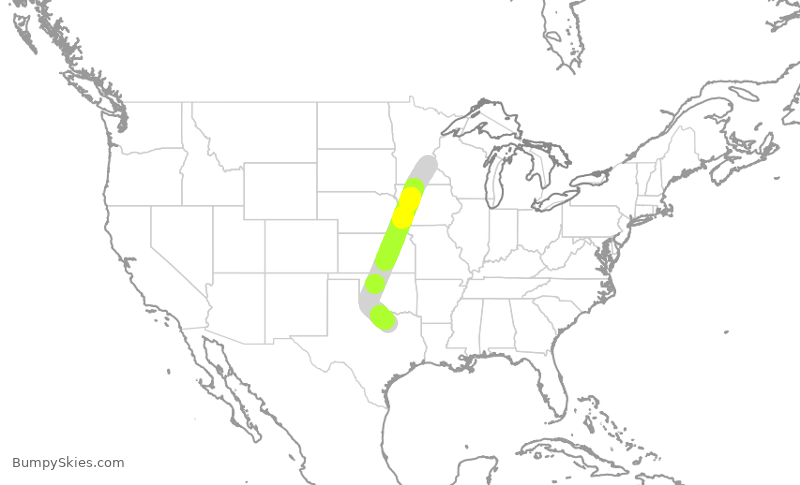 Turbulence forecast map for AAL1654, MSP to DFW