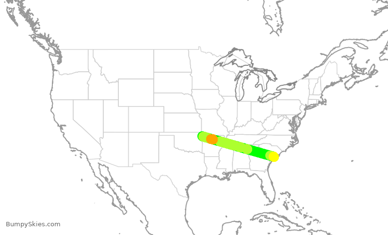 Turbulence forecast map for AAL1656, CHS to XNA