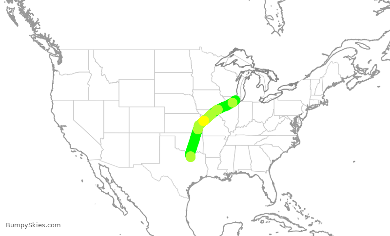 Turbulence forecast map for AAL1656, DFW to ORD