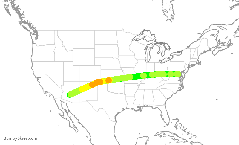 Turbulence forecast map for AAL1657, DCA to PHX