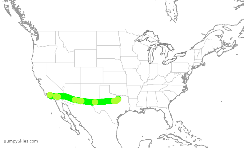 Turbulence forecast map for AAL1657, LAX to DFW