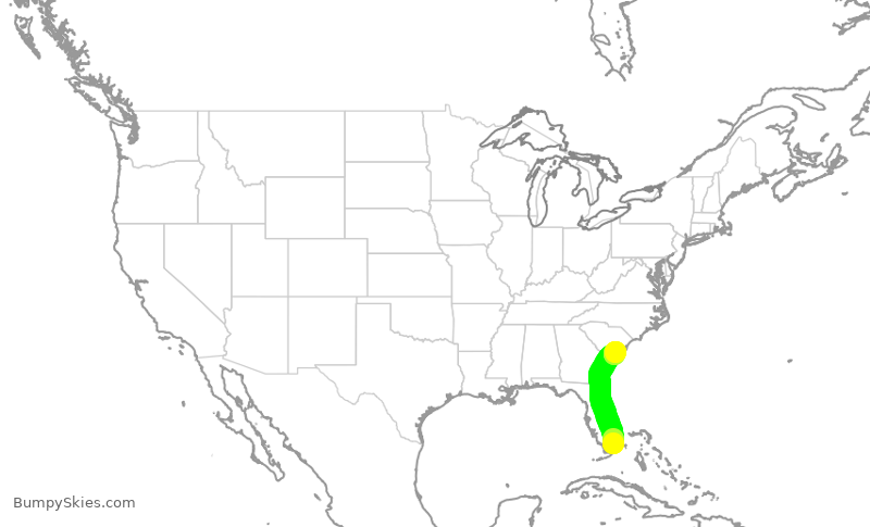 Turbulence forecast map for AAL1657, MIA to CHS