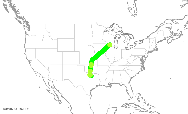 Turbulence forecast map for AAL1660, MSN to DFW
