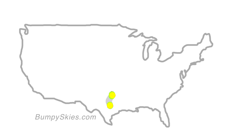 Map of continental US with illustrated flight path and turbulence forecast (described in text below)
