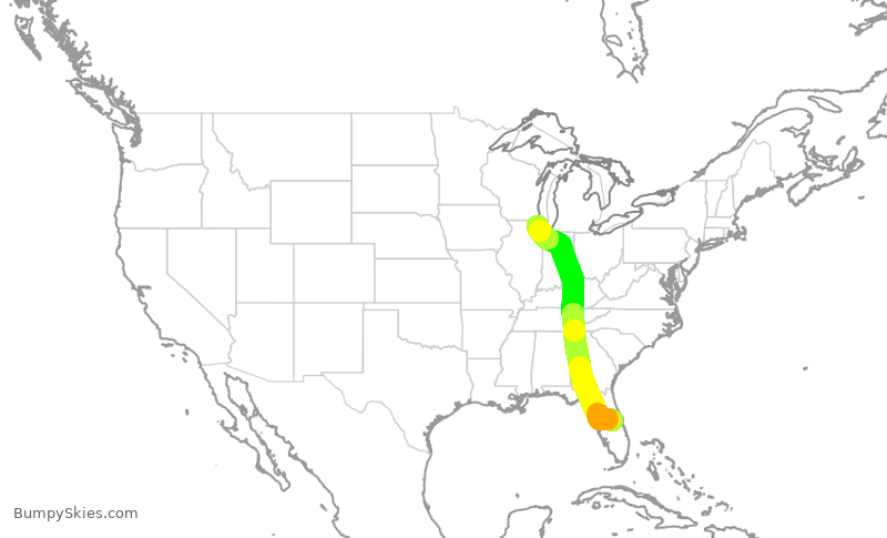 Turbulence forecast map for AAL1661, MCO to ORD
