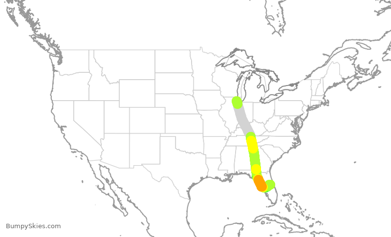 Turbulence forecast map for AAL1661, ORD to MCO