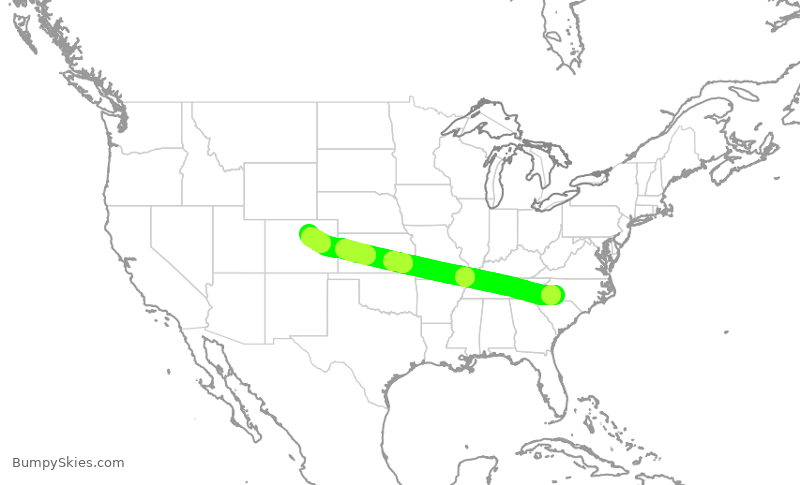Turbulence forecast map for AAL1662, CLT to DEN