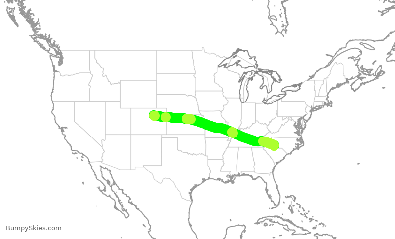 Turbulence forecast map for AAL1662, DEN to CLT