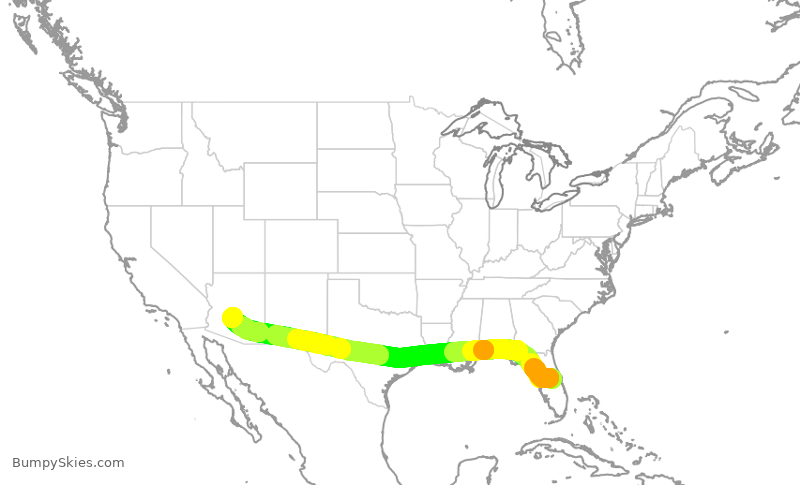 Turbulence forecast map for AAL1663, MCO to PHX