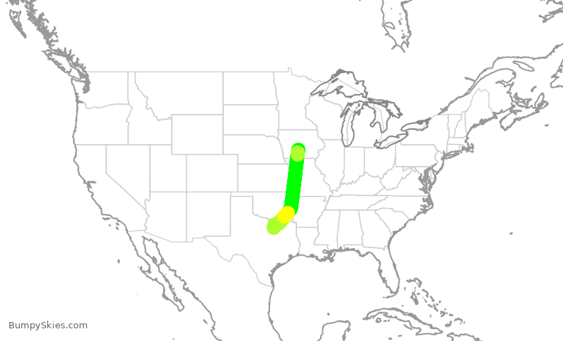 Turbulence forecast map for AAL1664, DSM to DFW