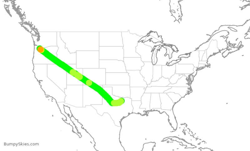 Turbulence forecast map for AAL1665, PDX to DFW
