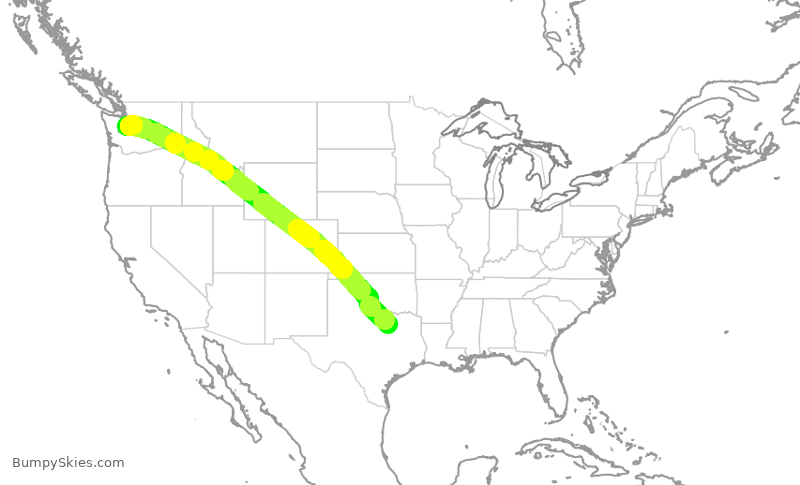 Turbulence forecast map for AAL1667, SEA to DFW