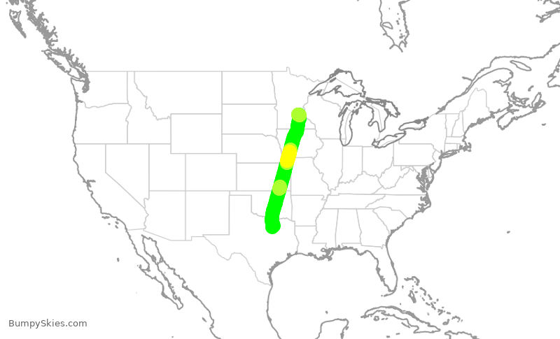 Turbulence forecast map for AAL1668, DFW to MSP