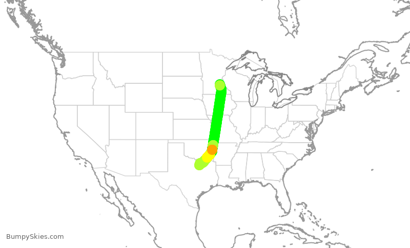 Turbulence forecast map for AAL1668, MSP to DFW